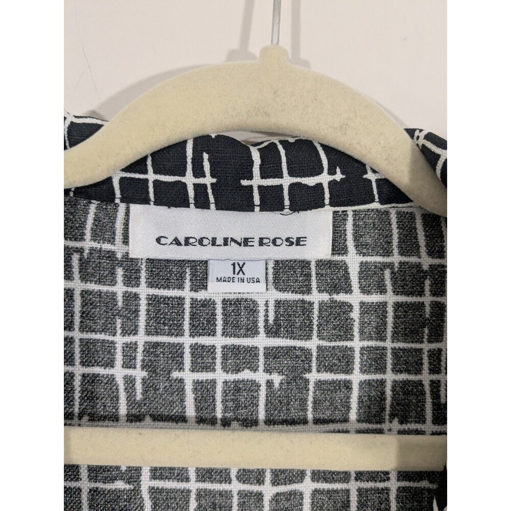 Caroline Rose Large Button Loop Over Shirt Black White Geometric Art to Wear 1X - Picture 2 of 7